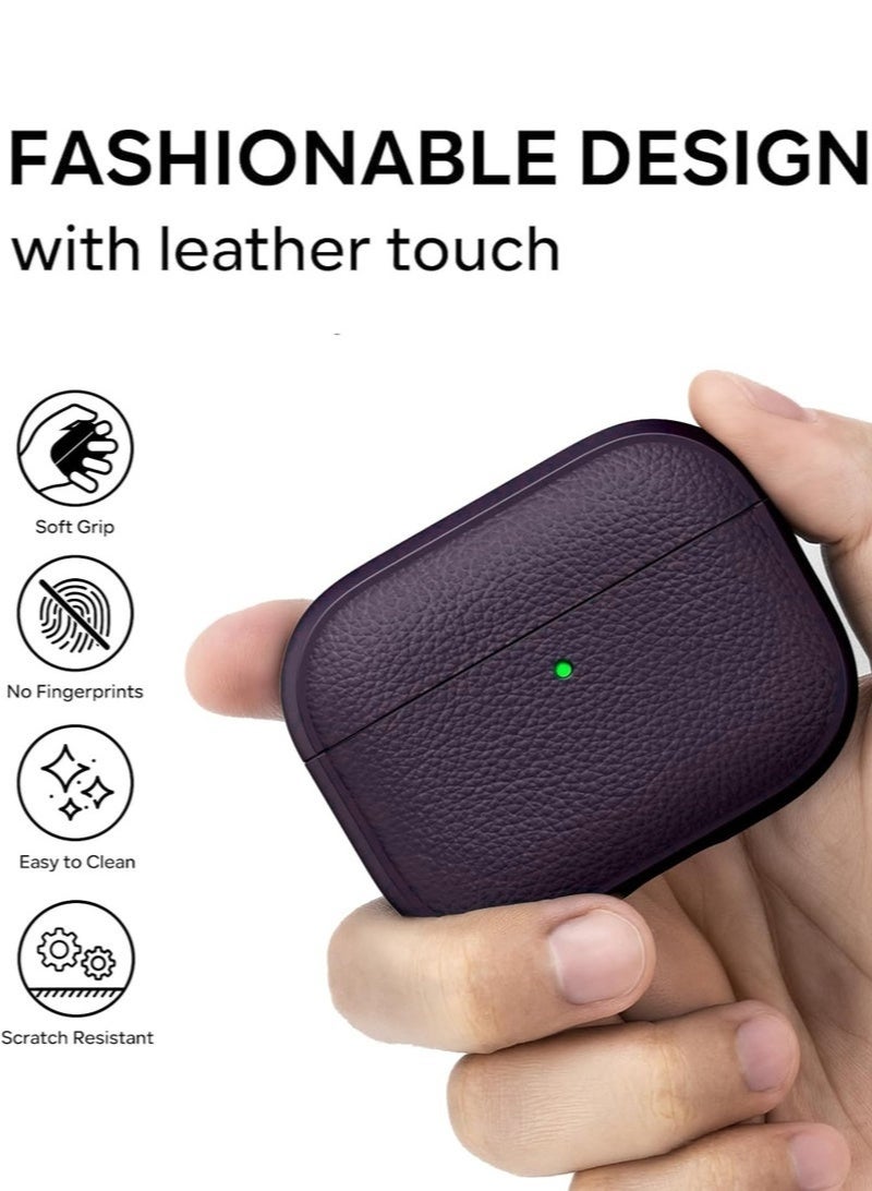 مستقبل نوفا حافظة لجهاز AirPods Pro الجيل الثالث، متوافقة مع AirPods Pro الجيل الثالث (2025)، غطاء حماية من السقوط مع سلسلة مفاتيح، جلد صناعي ليتشي، حافظة TPU واقية مقاومة للصدمات (أرجواني غامق) - Image 4